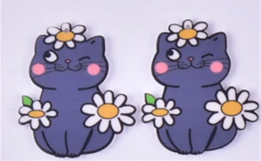 Playful Cat in Flower Garden Acrylic Charm / Pendant (with Hole) Resin Flatback Planar