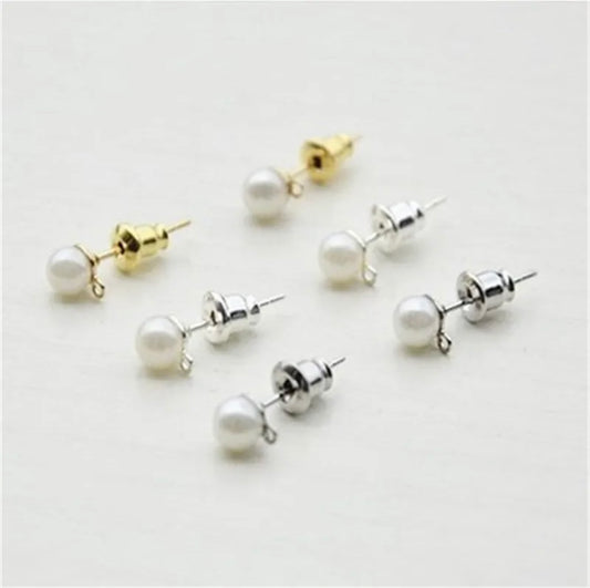 Earring Findings - Round Imitation Pearl  Earring Stud With Loop and Earring Back (1 pair/pack)