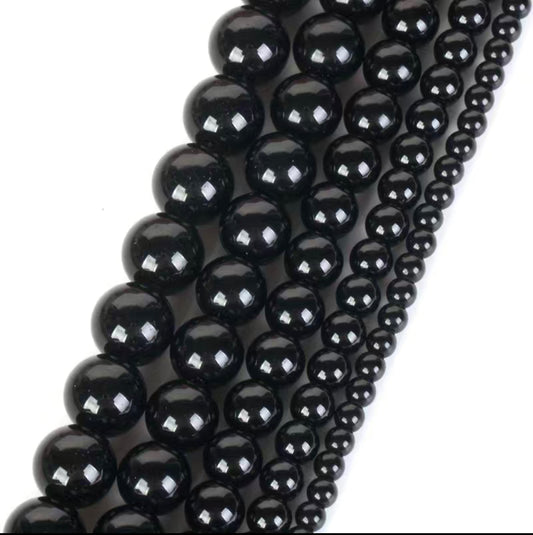 Natural Stone Glossy Black Agate Beads